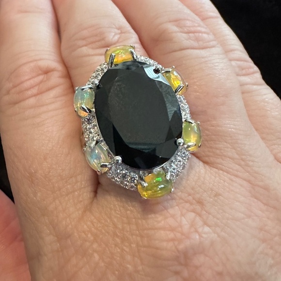 Black Spinel, Ethiopian Opal and White Zircon Ring by Colleen Lopez - Picture 5 of 12